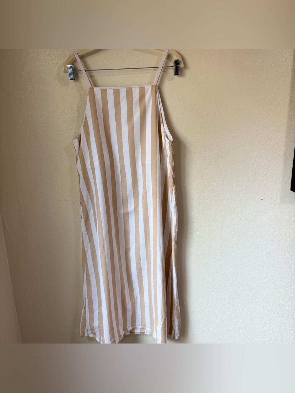 & Other Stories Striped Cotton Midi Dress Size 8 Tan White Mixed Stripe Sundress - Picture 11 of 12